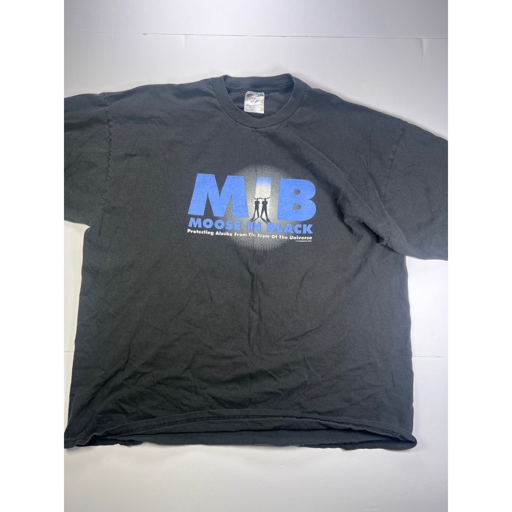 Vintage 2003 Jerzees Moose In Black Alaska Parody Graphic T-Shirt Men XL Black